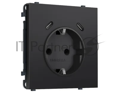 Комплект механизма электрической розетки SIGMA Черный матовый 2USB С+C 20W (быст. зар.) с/з с/ш 16A-250V QUANT PRO (SP8105, PR165)
