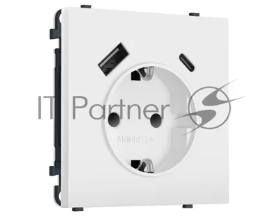 Комплект механизма электрической розетки SIGMA Белый мягкое касание 2USB A+C 20W (быст. зар.) с/з с/ш 16A-250V QUANT PRO (SP8300, PR160)