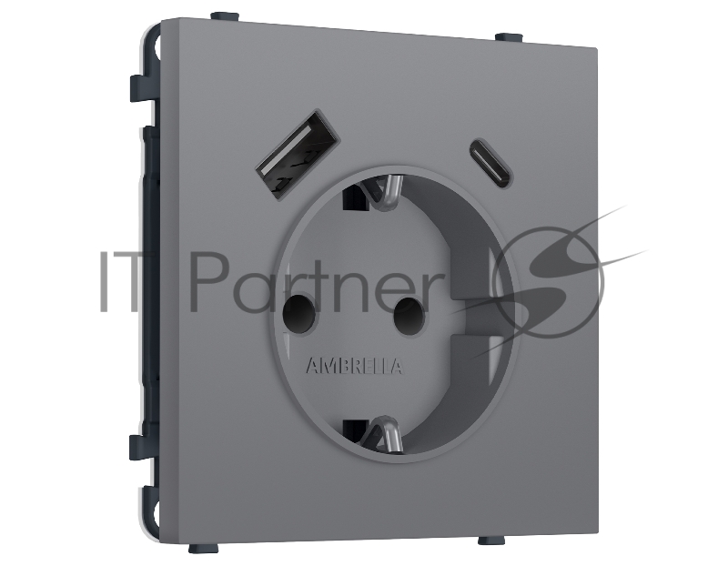 Комплект механизма электрической розетки SIGMA Платиново-серый Мягкое кас. 2USB A+C 20W (быст.зар) с/з с/ш 16A-250V QUANT PRO (SP8700, PR160)
