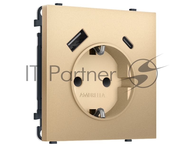 Комплект механизма электрической розетки SIGMA Золото Мягкое касание 2USB A+C 20W (быст. зар.) с/з с/ш 16A-250V QUANT PRO (SP8900, PR160)