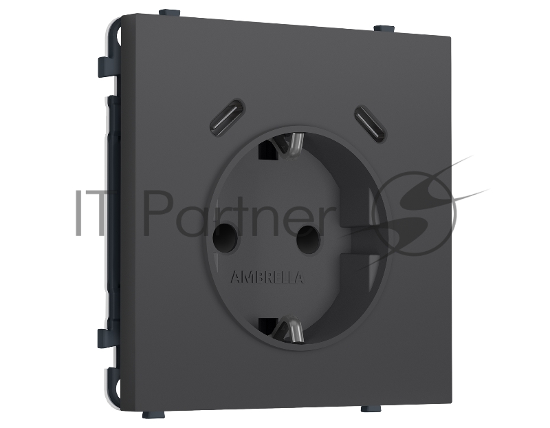 Комплект механизма электрической розетки SIGMA Графит Мягкое касание 2USB С+C 20W (быст. зар.) с/з с/ш 16A-250V QUANT PRO (SP9105, PR165)