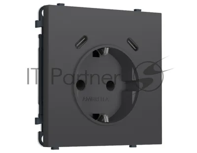 Комплект механизма электрической розетки SIGMA Графит Мягкое касание 2USB С+C 20W (быст. зар.) с/з с/ш 16A-250V QUANT PRO (SP9105, PR165)