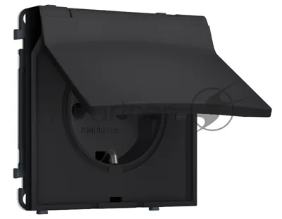 Комплект механизма электрической розетки SIGMA Черный Мягкое касание 50Hz 2P+E с/з с/ш и крышкой IP44 16A-250V QUANT PRO (SP9880, PR141)