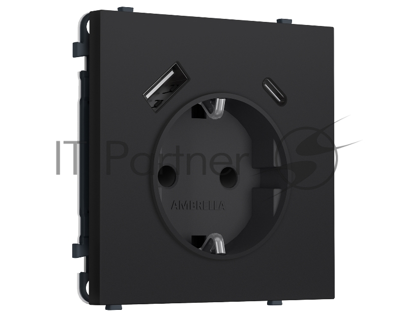 Комплект механизма электрической розетки SIGMA Черный Мягкое касание 2USB A+C 20W (быст. зар.) с/з с/ш 16A-250V QUANT PRO (SP9900, PR160)