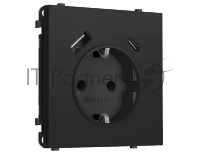 Комплект механизма электрической розетки SIGMA Черный Мягкое касание 2USB A+C 20W (быст. зар.) с/з с/ш 16A-250V QUANT PRO (SP9900, PR160)