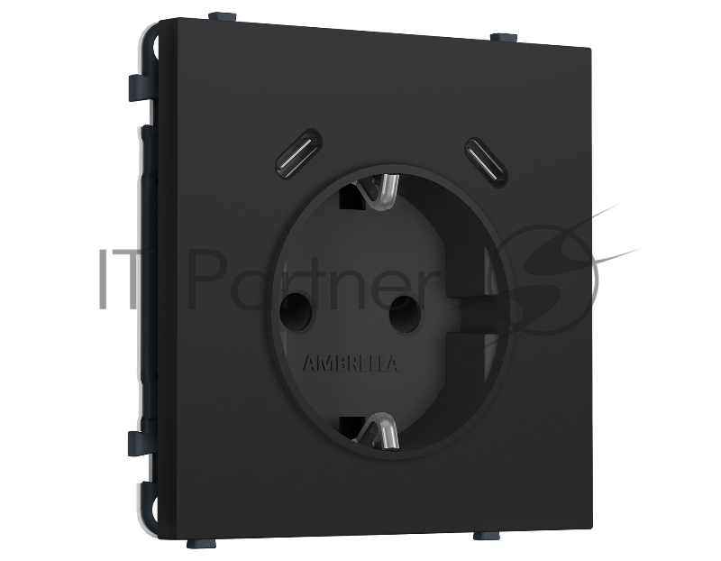 Комплект механизма электрической розетки SIGMA Черный Мягкое касание 2USB С+C 20W (быст. зар.) с/з с/ш 16A-250V QUANT PRO (SP9905, PR165)