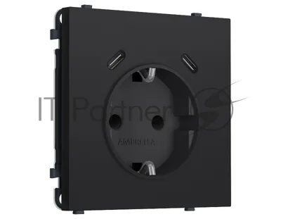 Комплект механизма электрической розетки SIGMA Черный Мягкое касание 2USB С+C 20W (быст. зар.) с/з с/ш 16A-250V QUANT PRO (SP9905, PR165)