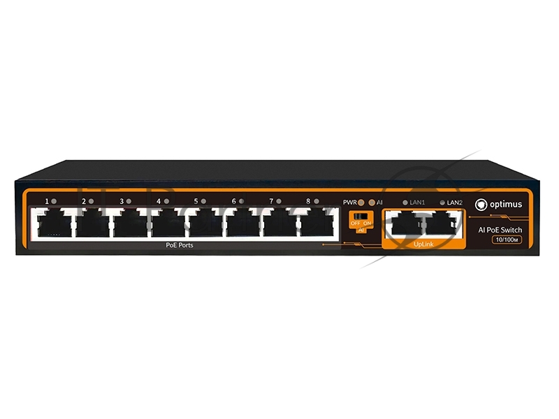 Коммутатор Optimus U1E-8F/2F, 8×100 Мбит/с PoE+ + 2×100 Мбит/с Uplink, неуправляемый
