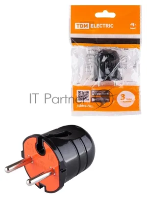 Вилка круглая без заземления 10А 250В2200Вт Черная-Красная TDM SQ1806-0210