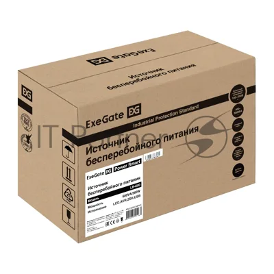 ИБП ExeGate Power Smart LB-600.LCD.AVR.2SH.USB (600VA/360W, LCD, AVR, 2*EU/Тип F(Schuko), USB, батарея 12V 7.2Ah, Black)
