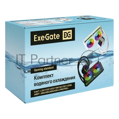 Комплект водяного охлаждения ExeGate DigitalFreezer-240.PWM.ARGB.White (3 PIN 5V ADDRESSABLE RGB подсветка, LGA1954/1851/1700/1200/115x/2066/2011/AM5/AM4, TDP 260W, 2x Fan 120mm 4pin PWM 600-1800RPM Hydro bearing, помпа 3pin 2700RPM, макс. шум 37db, с термопастой, на винтах, черный, RET)