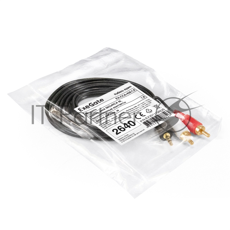 Кабель аудио ExeGate EX-CCA-458-1.8 (3.5mm Jack M/2xRCA M, 1,8м, позолоченные контакты)
