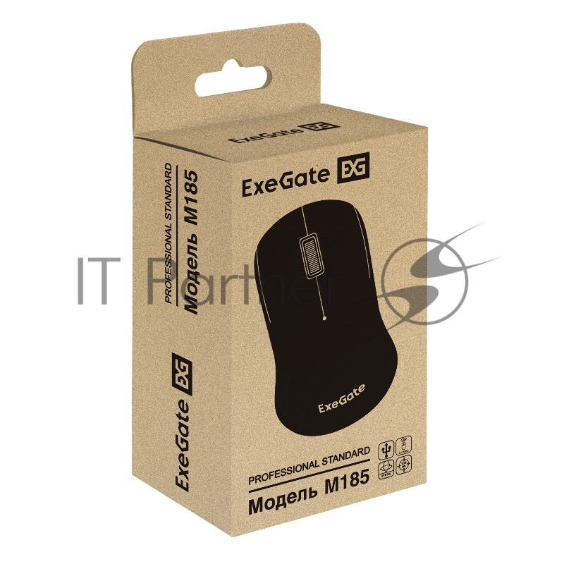 Беспроводная мышь ExeGate Professional Standard M185 (радиоканал 2,4 ГГц, USB, оптическая, 1200dpi, 3D, 3 кнопки (включая колесо прокрутки), черная, RTL)