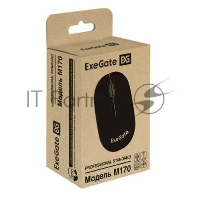 Беспроводная мышь ExeGate Professional Standard M170 (радиоканал 2,4 ГГц, USB, оптическая, 1200dpi, 3D, 3 кнопки (включая колесо прокрутки), черная, RTL)