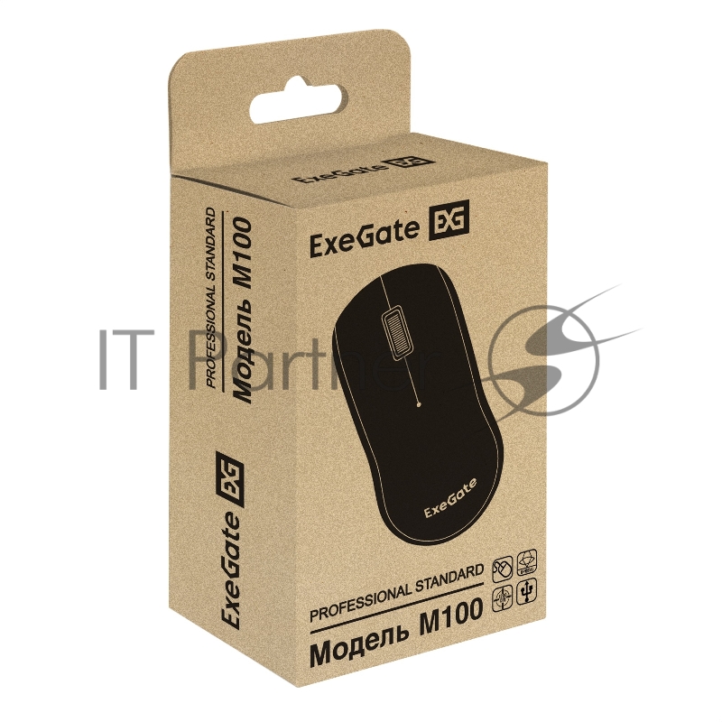Мышь ExeGate Professional Standard M100 (USB, оптическая, 1200dpi, 3D, 3 кнопки (включая колесо прокрутки), длина кабеля 1,8м, черная, подсветка, RTL)