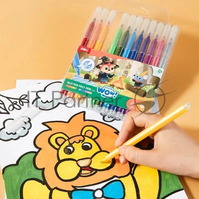 Фломастеры Deli EC172 Colorwow пулевидный пиш. наконечник Вентилируемый с блестками 12цв. (12шт.)
