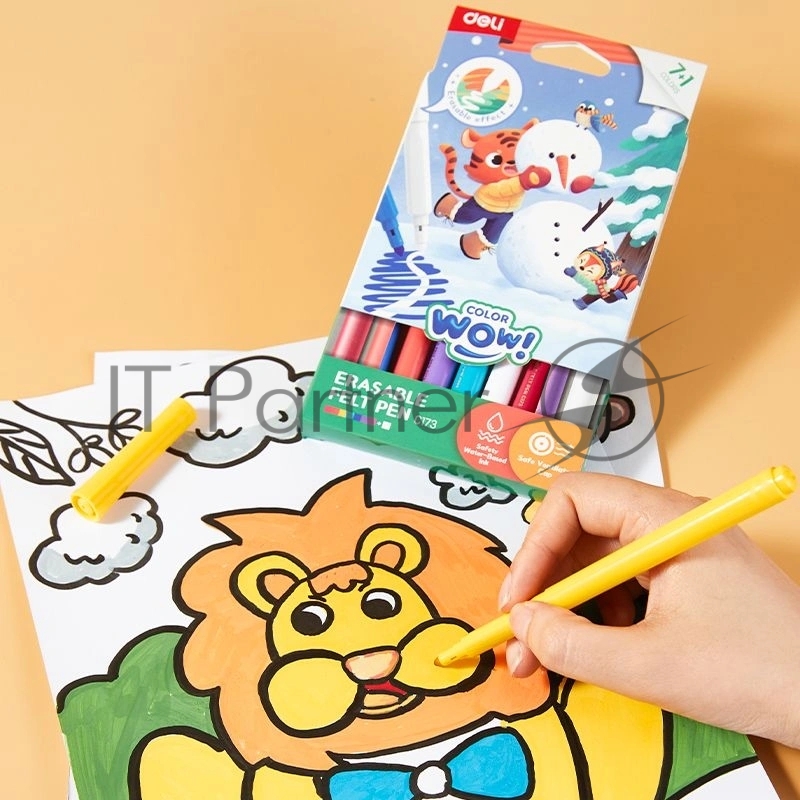 Фломастеры Deli EC173 Colorwow круг. Вентилируемый стираемые 8цв.