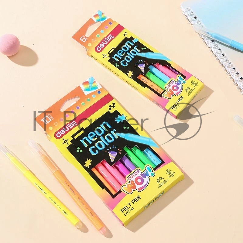 Фломастеры Deli EC177-10 Colorwow круг. пулевидный пиш. наконечник Невентилируемый 10цв. коробка с европодвесом (10шт.)