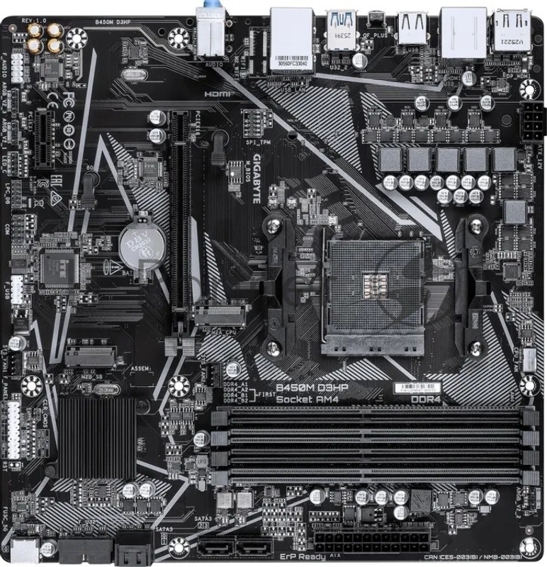 Материнская плата Gigabyte B450M D3HP, AM4, AMD B450, 4xDDR4, 4xSATA, 2xM.2, 1xPCIe 3.0 x16, 1xPCIe 2.0 x1, 1xDisplayPort, 2xHDMI, 1x 1Gb LAN, 4xUSB 3.2 Gen 1, 3xUSB 2.0, 3x3.5 мм, 7.1, microATX