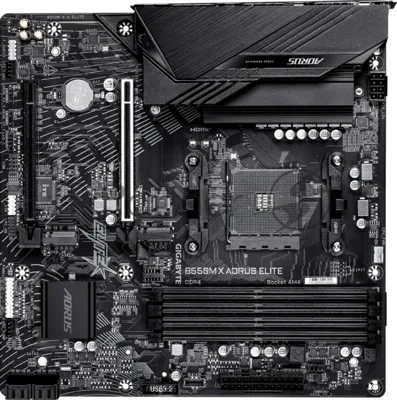 Материнская плата Gigabyte B550M X AORUS ELITE, AM4, AMD B550, 4xDDR4, 4xSATA, 2xM.2 PCIe 4.0/3.0, 1xPCIe 4.0 x16, 1xPCIe 3.0 x4, 1xHDMI, 1xDisplayPort, 1x 2.5Gb LAN, 4xUSB 3.2 Gen 1, 1xUSB Type-C 3.2 Gen 1, 2xUSB 2.0, 3x3.5 мм, 7.1, microATX