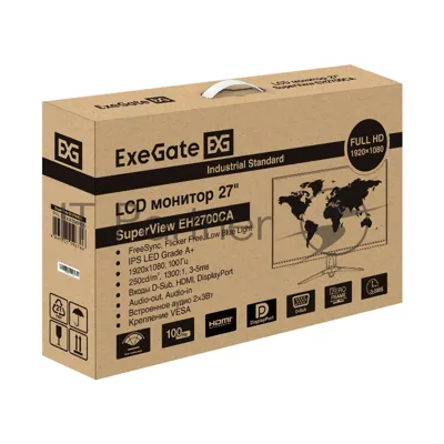 Монитор LCD ExeGate 27" EH2700CA SuperView {IPS 1920x1080 100hz 3-5ms 16:9, 250cd/m2, 1300:1 178/178 Speakers D-Sub HDMI DisplayPort AudioOut} [EX300398RUS]