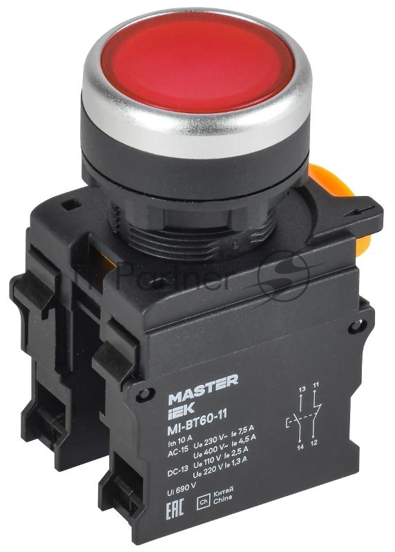Кнопка d=22мм 1NO+1NC красная MASTER | MI-BT60-11-3-22-K04 | IEK