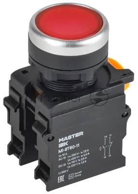 Кнопка d=22мм 1NO+1NC красная MASTER | MI-BT60-11-3-22-K04 | IEK