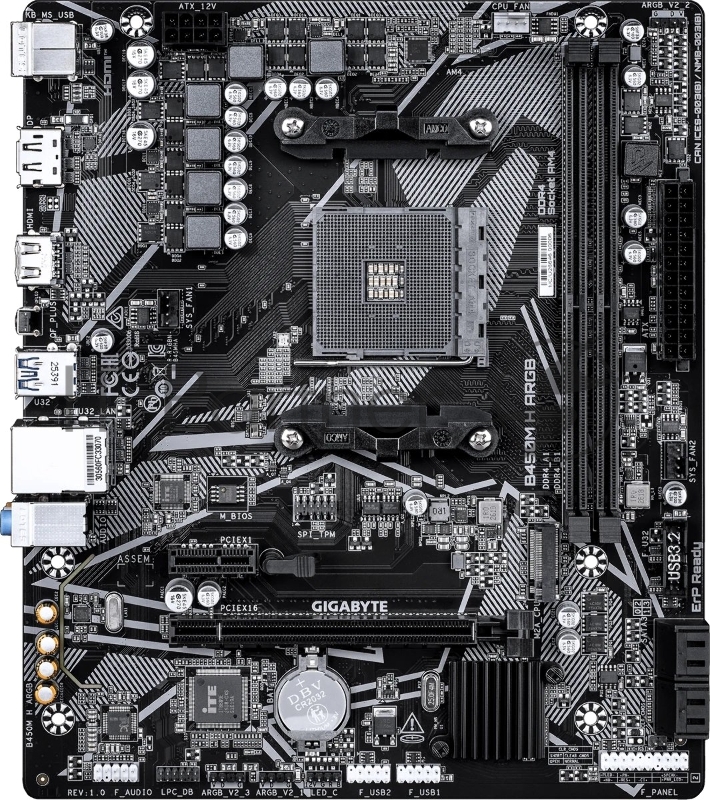 Материнская плата Gigabyte B450M H ARGB, AM4, AMD B450, 2xDDR4, 4xSATA, 1xPCIe 3.0 x16, 1xPCIe 3.0 x1, 1xDisplayPort, 1xHDMI, 1x 1Gb LAN, 4xUSB 3.2 Gen 1, 2xUSB 2.0, 3x3.5 мм, 7.1, microATX