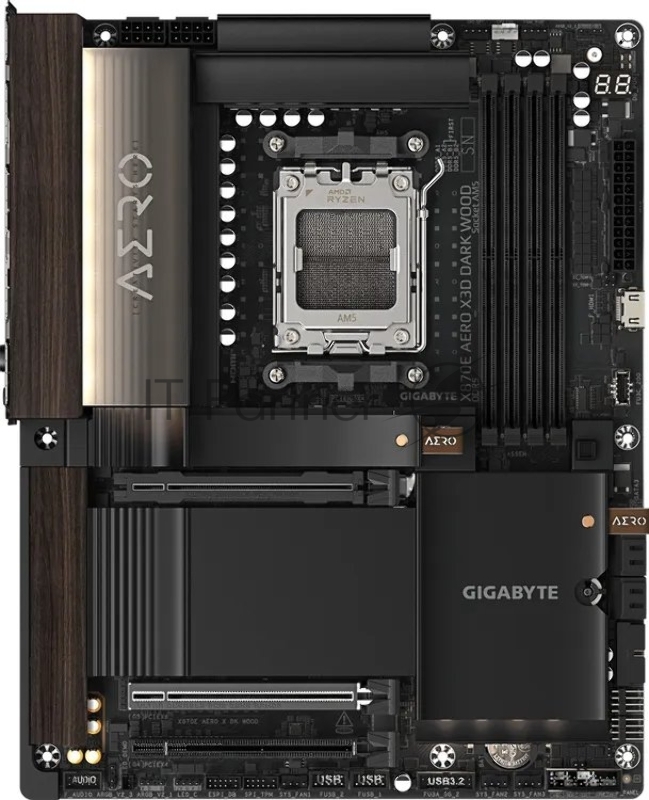 Материнская плата Gigabyte X870E AERO X3D DARK WOOD, AM5, AMD X870E, 4xDDR5, 4xSATA 6Gb/s, 4xM.2, 2xPCIe 5.0 x16, 1xPCIe 4.0 x4, 1xHDMI, 2x5Gb LAN, 3xUSB Type-C, 5xUSB 3.2 Gen 2, 3xUSB 3.2 Gen 1, 2x3.5 мм, 7.1, ATX