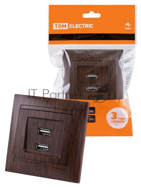 Розетка 2USB порт 2,1А 5В венге "Лама" | SQ1815-0441 | TDM