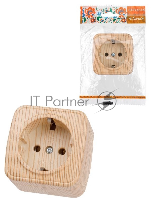Розетка 2П+З открытой установки IP20 16А, сосна "Дача" Народная | SQ1824-0038 | TDM