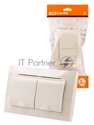 Розетка двойная 2П+З с защ. шт. и крышкой 16А 250В IP44 сл. кость "Таймыр" | SQ1814-0176 | TDM
