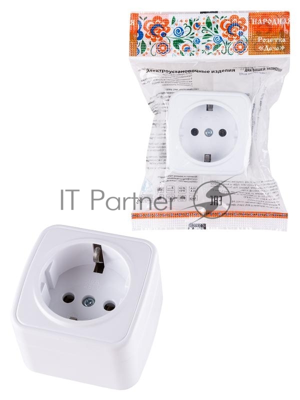 Розетка 2П+З открытой установки IP20 16А, белая "Дача" Народная | SQ1824-0008 | TDM