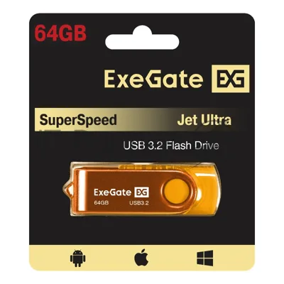USB-флеш накопитель Exegate EX302062RUS Jet Ultra 64GB жёлтый (USB3.0/=USB3.1 Gen1/=USB3.2 Gen1 5Gbps, пластик/металл)