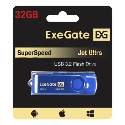 Exegate EX302050RUS USB-флеш накопитель ExeGate Jet Ultra 32GB синий (USB3.0/=USB3.1 Gen1/=USB3.2 Gen1 5Gbps, пластик/металл)