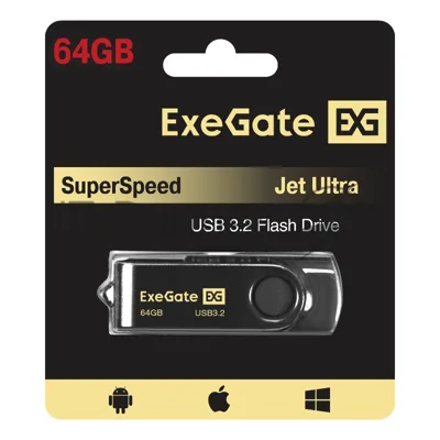 Exegate EX302059RUS USB-флеш накопитель ExeGate Jet Ultra 64GB черный (USB3.0/=USB3.1 Gen1/=USB3.2 Gen1 5Gbps, пластик/металл)