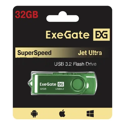 Exegate EX302051RUS USB-флеш накопитель ExeGate Jet Ultra 32GB зеленый (USB3.0/=USB3.1 Gen1/=USB3.2 Gen1 5Gbps, пластик/металл)