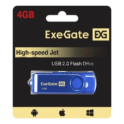 Exegate EX302030RUS USB-флеш накопитель ExeGate Jet 4GB синий (USB2.0, 480Mbps, пластик/металл)