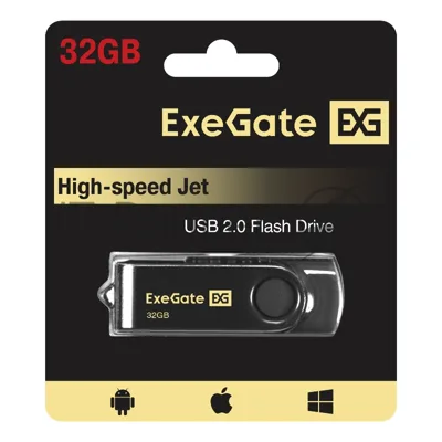 Exegate EX302044RUS USB-флеш накопитель ExeGate Jet 32GB черный (USB2.0, 480Mbps, пластик/металл)