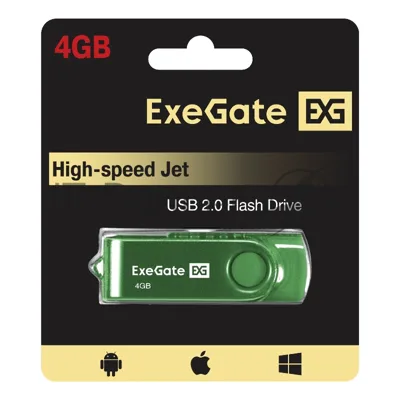 Exegate EX302031RUS USB-флеш накопитель ExeGate Jet 4GB зеленый (USB2.0, 480Mbps, пластик/металл)