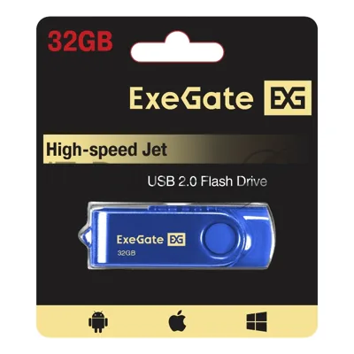 Exegate EX302045RUS USB-флеш накопитель ExeGate Jet 32GB синий (USB2.0, 480Mbps, пластик/металл)