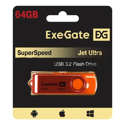 Exegate EX302063RUS USB-флеш накопитель ExeGate Jet Ultra 64GB оранжевый (USB3.0/=USB3.1 Gen1/=USB3.2 Gen1 5Gbps, пластик/металл)
