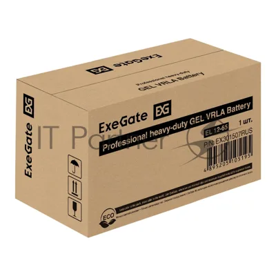 Гелевая аккумуляторная батарея ExeGate EL 12-65-М6 (12V 65Ah, болт М6)