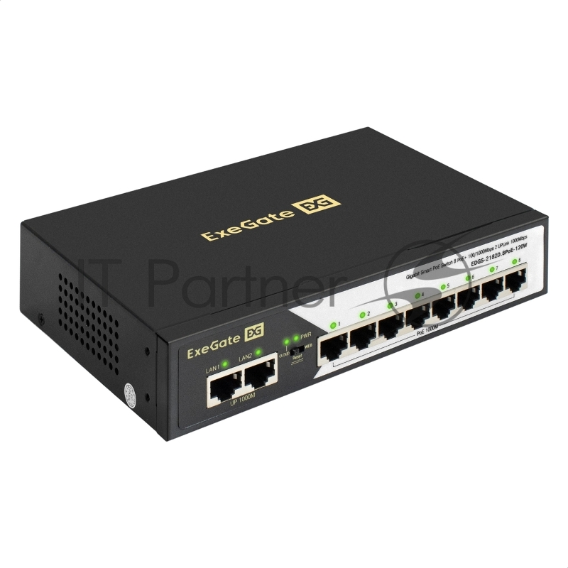 Коммутатор ExeGate EDGS-2182D.8PoE-120W, 8×1 Гбит/с PoE+ + 2×1 Гбит/с Uplink, управляемый