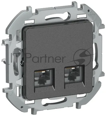 Inspiria Антрацит Розетка компьютерная 2-ая RJ45 кат.6 UTP  | 6738431 | IEK