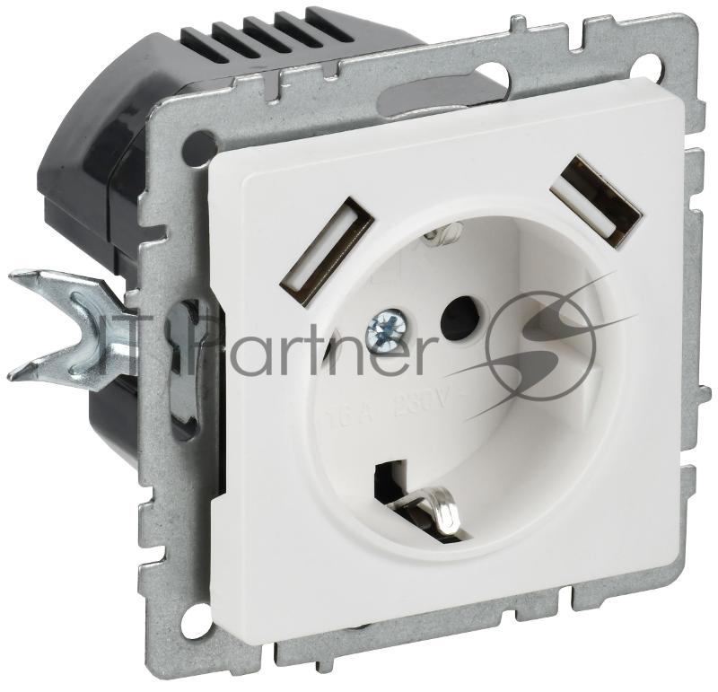 BRITE Розетка 1-местная с заземлением с защитными шторками 16А с USB A+A 5В 3,1А РЮш10-2-БрАБ арктический белый  | BR-R14-16-U21-D31-K91 | IEK