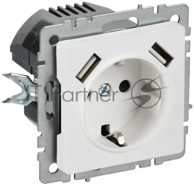 BRITE Розетка 1-местная с заземлением с защитными шторками 16А с USB A+A 5В 3,1А РЮш10-2-БрАБ арктический белый  | BR-R14-16-U21-D31-K91 | IEK