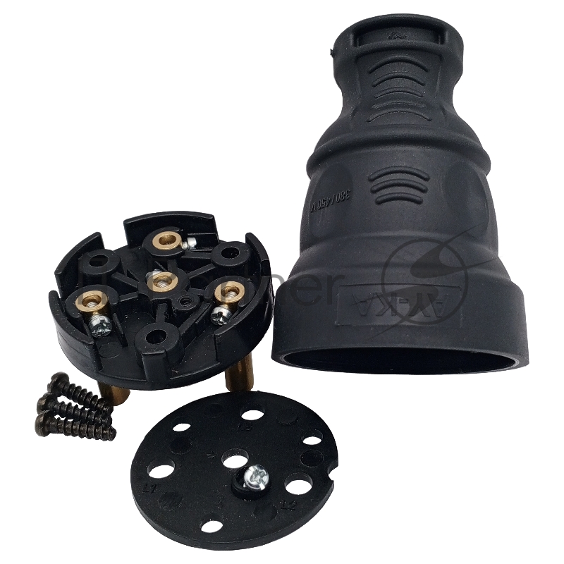 Вилка AY-KA прямая каучук 3P+Е(N) 25А IP44 черный (5611500)