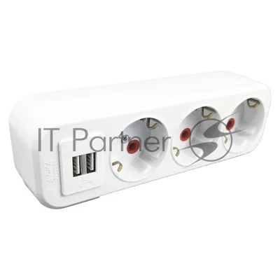 AY-KA Разветвитель на 3 роз. прямой с USB. 16A 250В с/з, белый (7713800)