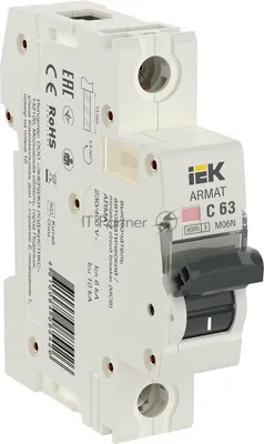 Выключатель автоматический однополюсный M06N 1P C 63А 6кА ARMAT | AR-M06N-1-C063 | IEK